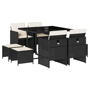 vidaXL Garden Dining Set | Black | Poly Rattan | Large | Foldable