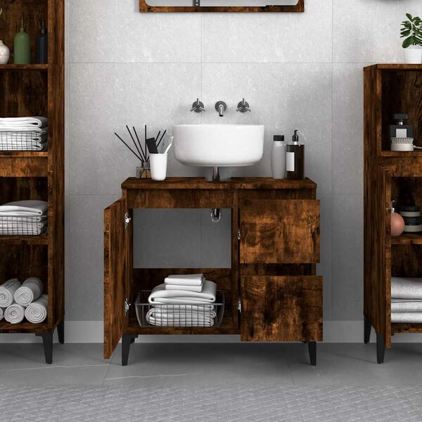 vidaXL Bathroom Cabinet Smoked Oak 65x33x60 cm Engineered Wood