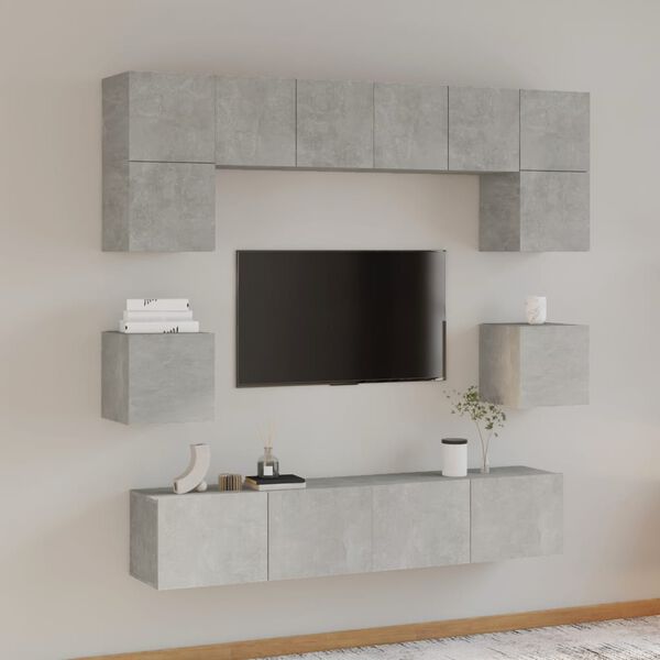 vidaXL 8 Piece TV Cabinet Set Concrete Grey Engineered Wood