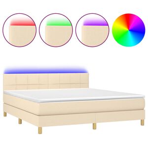 vidaXL Box Spring Bed with Mattress&LED Cream 160x200cm Fabric
