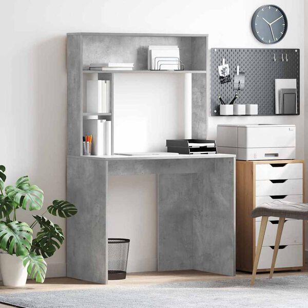 vidaXL Desk with Shelf Concrete Grey 91 x 50 x 149 cm Engineered Wood