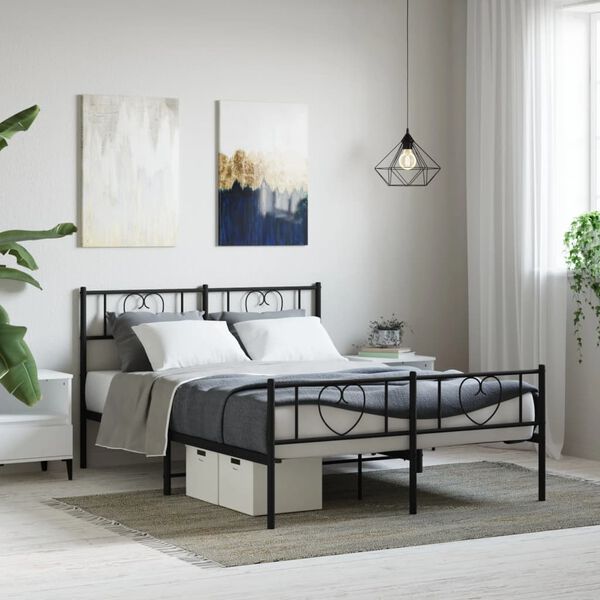 vidaXL Metal Bed Frame without Mattress with Footboard Black 120x190cm