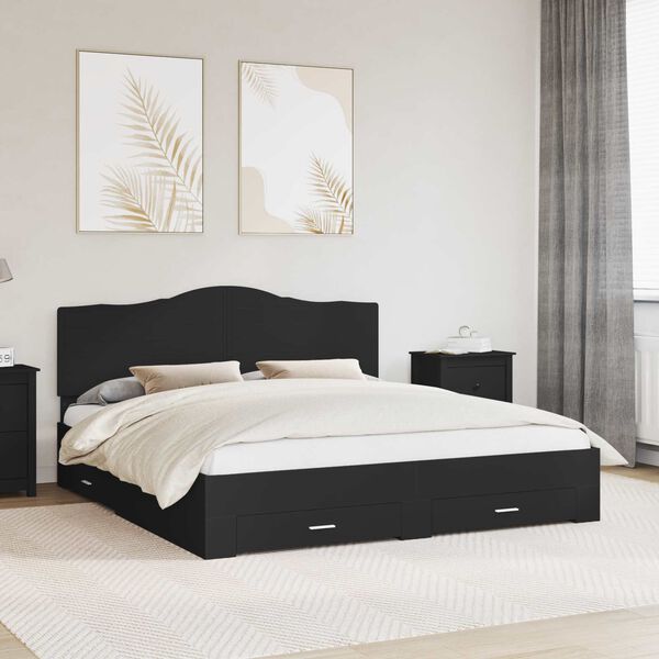 vidaXL Bed Frame with Headboard Black 200 x 200 cm Engineered Wood