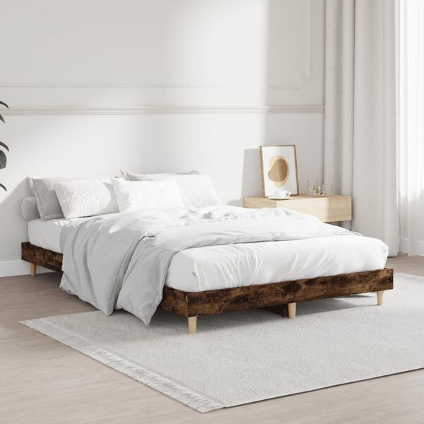 vidaXL Bed Frame without Mattress Smoked Oak 120x190 cm Small Double Engineered Wood