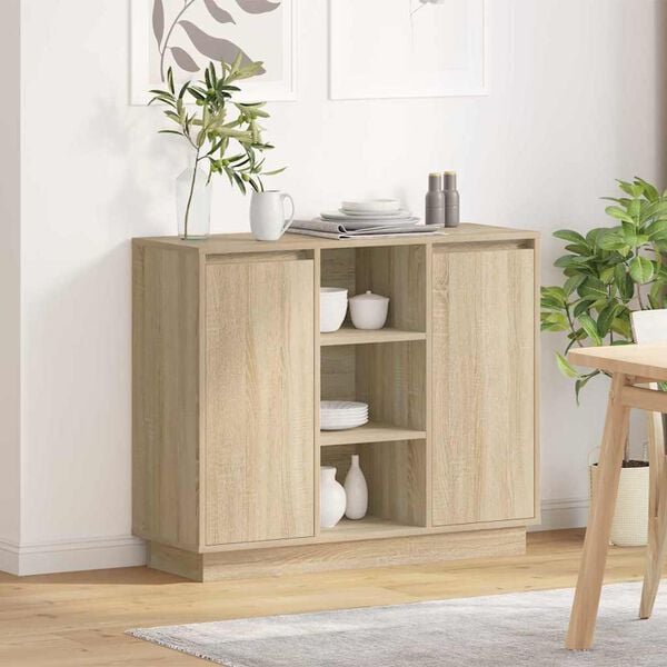 vidaXL LED Sideboard Sonoma Oak 90 x 32 x 75 cm Engineered Wood