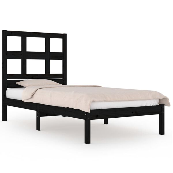 vidaXL Bed Frame without Mattress Black 75x190 cm Small Single Solid Wood