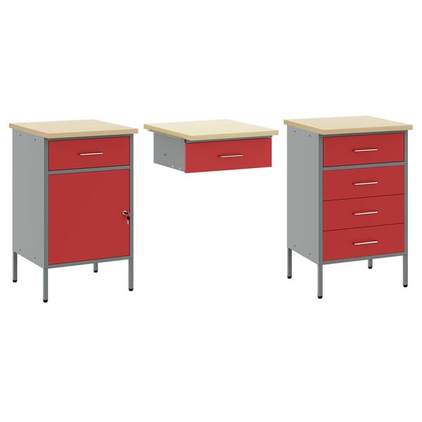 vidaXL Work Cabinet with Drawer with Lock 8 pcs Red 150 x 55 x 200 cm