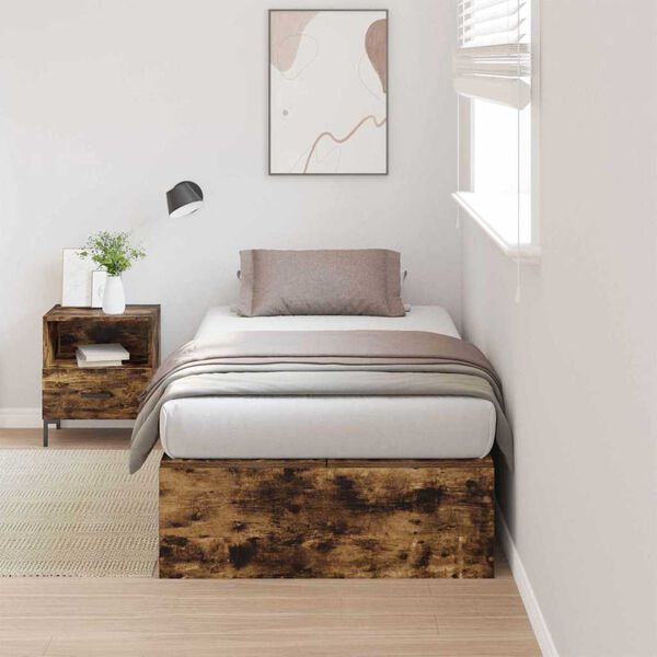 vidaXL Storage Bed Frame Smoked Oak 70 x 190 cm Engineered Wood