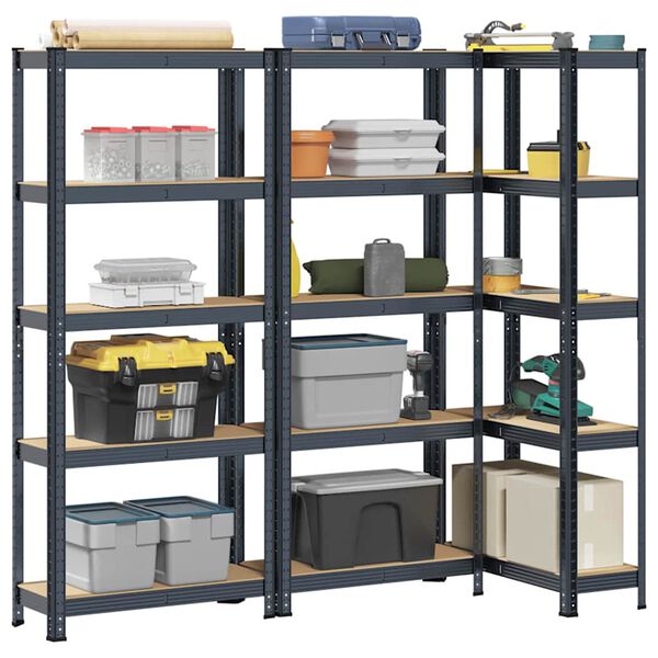 vidaXL 5-Layer Storage Shelves 3 pcs Anthracite Steel&Engineered Wood