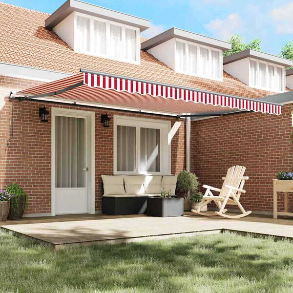 vidaXL Retractable Awning Manual Red and White 450 x 350 cm
