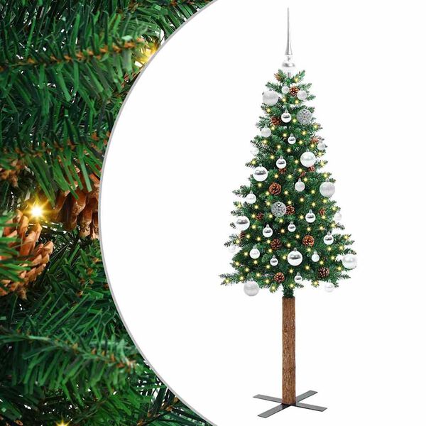 vidaXL Slim Christmas Tree Green 150 cm PVC and Solid Pine wood