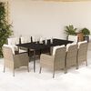 vidaXL 9 Piece Garden Dining Set with Cushions Beige Poly Rattan