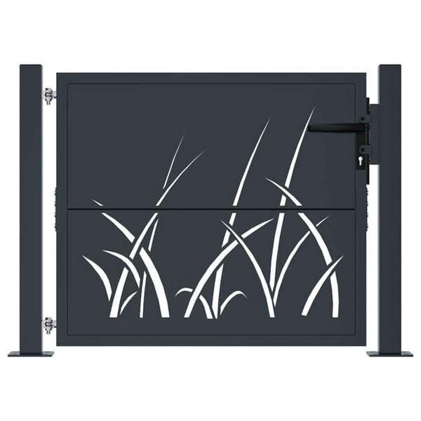 vidaXL Garden Gate Anthracite 100x75 cm Steel Grass Design