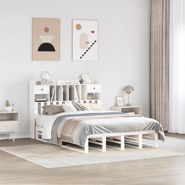 vidaXL Bookcase Bed without Mattress White 140x190 cm Solid Wood Pine
