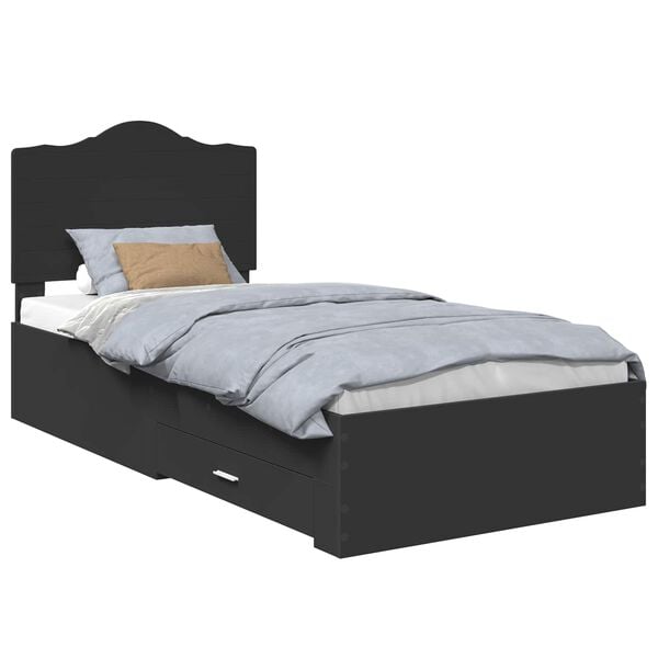 vidaXL Bed Frame with Headboard Black 100 x 200 cm Engineered Wood
