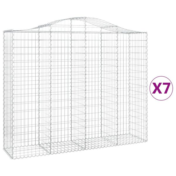 vidaXL Arched Gabion Baskets 7 pcs 200x50x160/180 cm Galvanised Iron