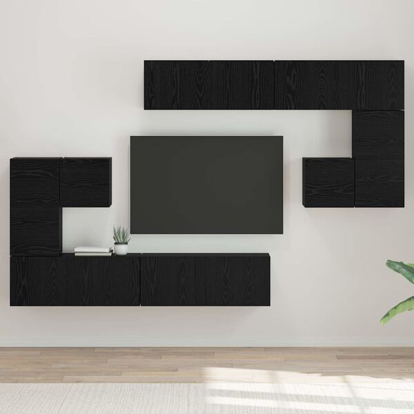 vidaXL TV Units Wall-mounted 4 pcs Black Oak Engineered wood