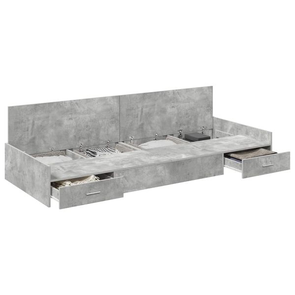 vidaXL Bed Frame with Drawer Concrete Grey 90 x 200 cm Engineered Wood
