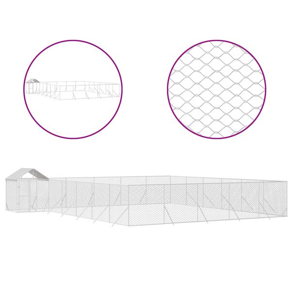 vidaXL Outdoor Dog Kennel with Roof Silver 12x12x2.5 m Galvanised Steel