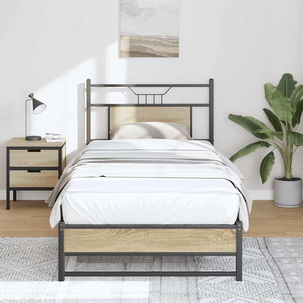 vidaXL Bed Frame without Mattress Sonoma Oak 90x190 cm Single Engineered Wood
