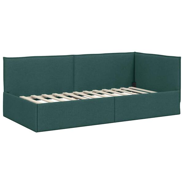 vidaXL Corner Bed Frame Dark Green 100 cm x 200 cm Velvet