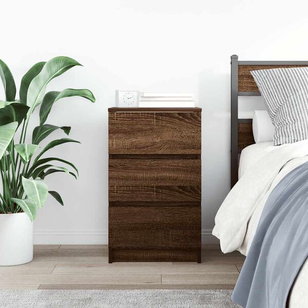 vidaXL Bedside Cabinet with 3 Drawers Brown Oak 39x35x65 cm