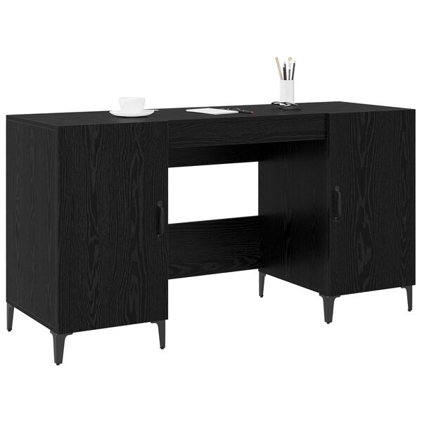 vidaXL Desk with Storage Black Oak 140 x 50 x 75 cm Engineered Wood
