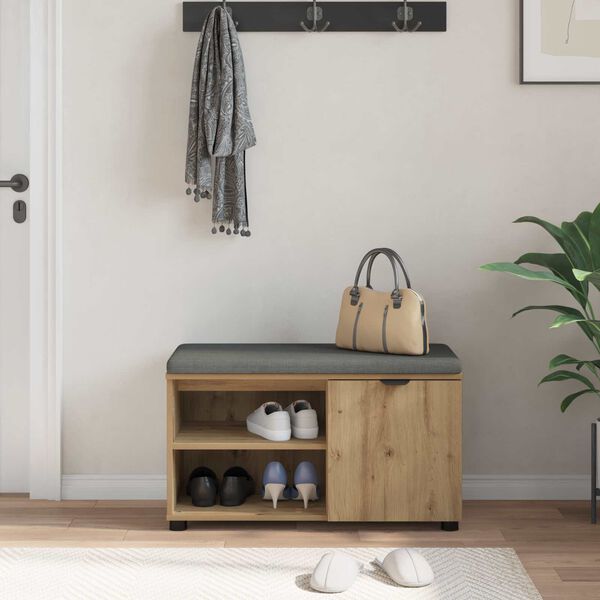 vidaXL Hall Bench with Cushion with Shelf Artisan Oak 80 x 38 x 46 cm