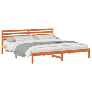 vidaXL Bed Frame with Headboard Wax Brown 180 x 220 cm Solid Pine Wood
