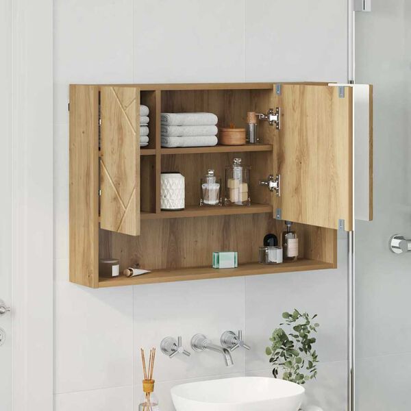 vidaXL Mirror Cabinet Artisan Oak 80 x 17 x 55 cm Engineered Wood