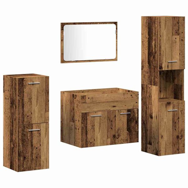 vidaXL Bathroom Furniture Set with Door 4 pcs Old Wood Engineered Wood