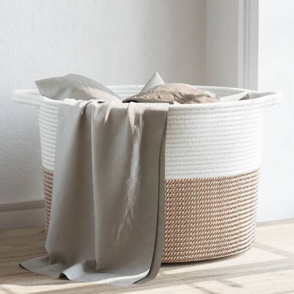 vidaXL Laundry Basket Brown and White Ø55x36 cm Cotton