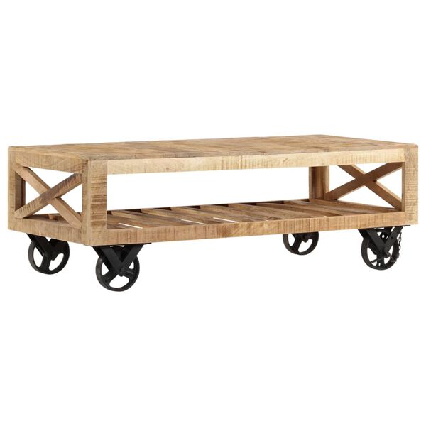 vidaXL Coffee Table with Wheels Solid Mango Wood 110x50x37 cm
