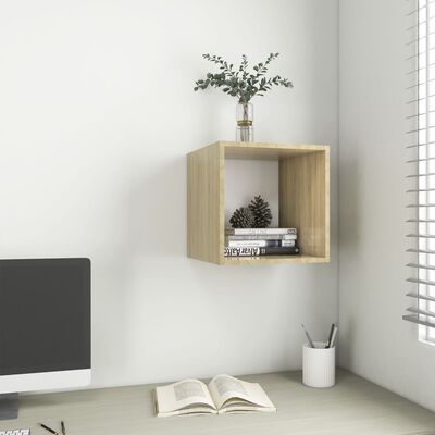 vidaXL Wall Cabinet White and Sonoma Oak 37x37x37 cm Chipboard