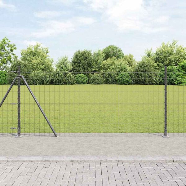 vidaXL Fence with Post Grey 1 x 25 m Steel and PVC