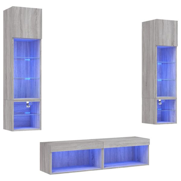 vidaXL 6 Piece TV Wall Units with LED Grey Sonoma Engineered Wood