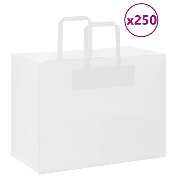 vidaXL Paper Bags 250 pcs with Handles White 32x17x25 cm