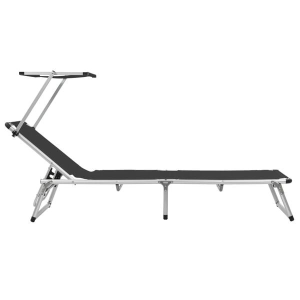 vidaXL Folding Sun Loungers with Roof 2 pcs Aluminium&Textilene Black