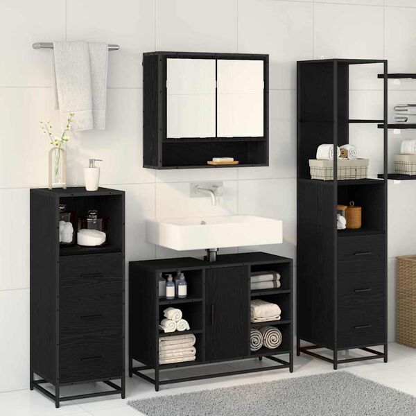 vidaXL Bathroom Furniture Set 3 pcs Black Oak Engineered Wood