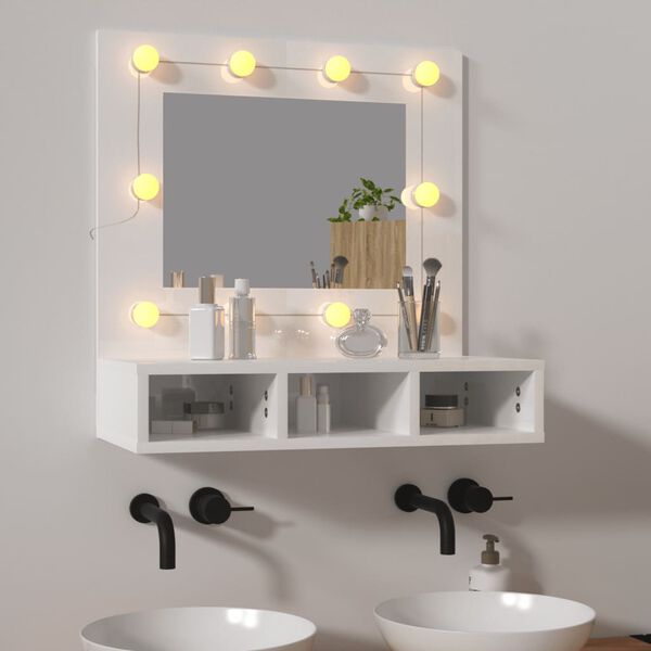 vidaXL Mirror Cabinet with LED High Gloss White 60x31.5x62 cm