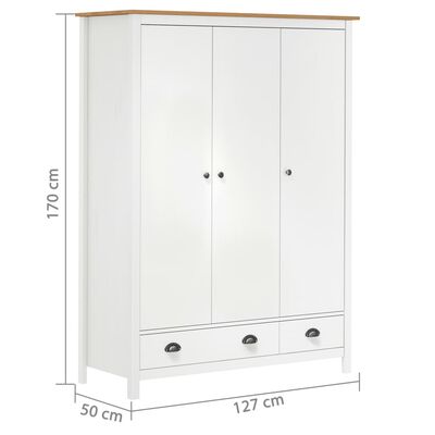 vidaXL 3-Door Wardrobe Hill White 127x50x170 cm Solid Pine Wood