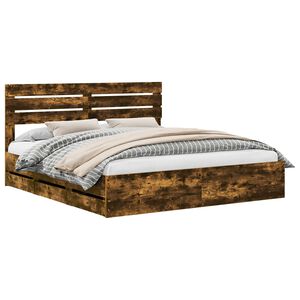 vidaXL Bed Frame with Drawer Smoked Oak 180 x 200 cm Engineer Wood