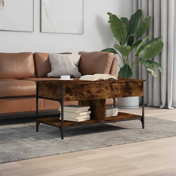 vidaXL Coffee Table Smoked Oak 100x50x50 cm Engineered Wood and Metal
