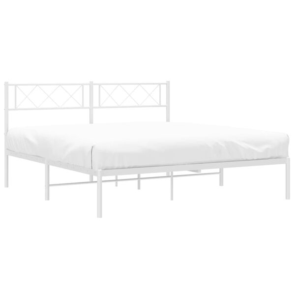 vidaXL Metal Bed Frame without Mattress with Headboard White 140x190cm