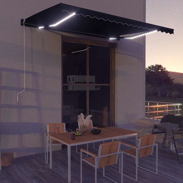 vidaXL Manual Retractable Awning with LED 450x300 cm Anthracite