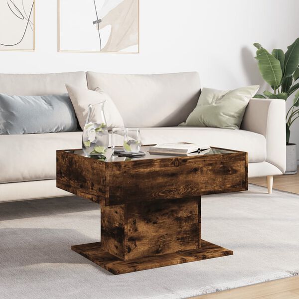 vidaXL Coffee Table with LED Smoked Oak 70x50x45 cm Engineered Wood