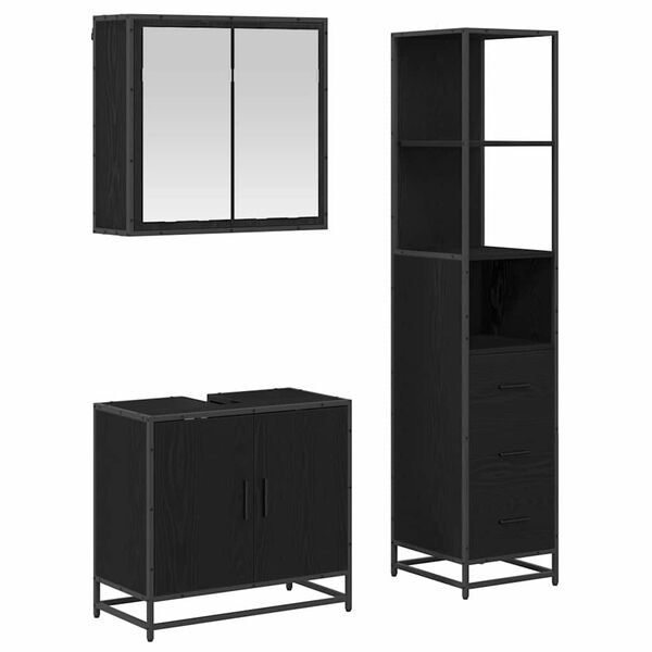 vidaXL Bathroom Furniture Set 3 pcs Black Oak Engineered Wood