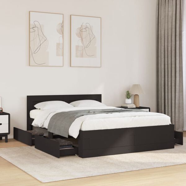 vidaXL Bed Frame with Headboard without Mattress Black 120x190 cm Small Double