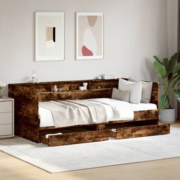 vidaXL Daybed with Drawers without Mattress Smoked Oak 75x190 cm Small Single