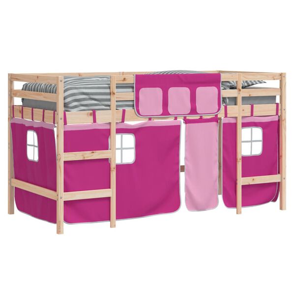 vidaXL Kids' Loft Bed with Curtains without Mattress Pink 90x190cm